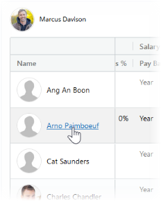 Screenshot: Selecting the name of a direct report to view their Child Plan